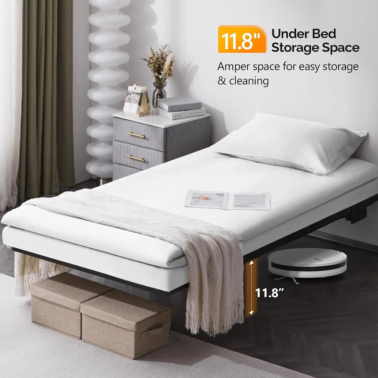 14 Inch Floating Bed Frame with USB Charging Station/LED Lights, Customized image 4