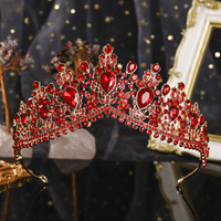 Red Luxury Alloy Crown For Women Bride's Wedding Crystal Tiara Headband Royal Style Headdress Jewelry Hair Accessories