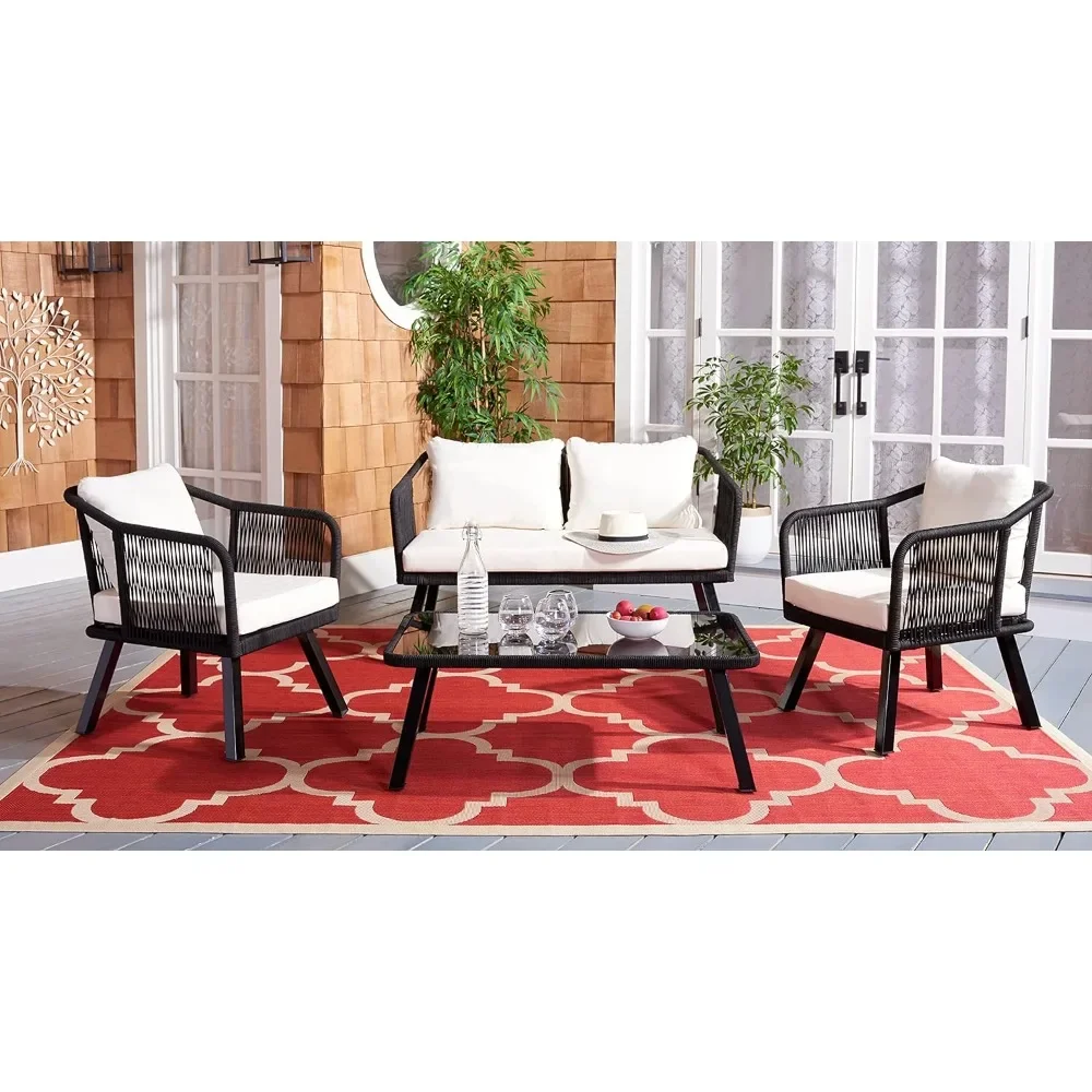 

Outdoor Collection Torsla Wicker Cushion 4-Piece Rope Patio Backyard Living Set PAT7520B, Black/Beige