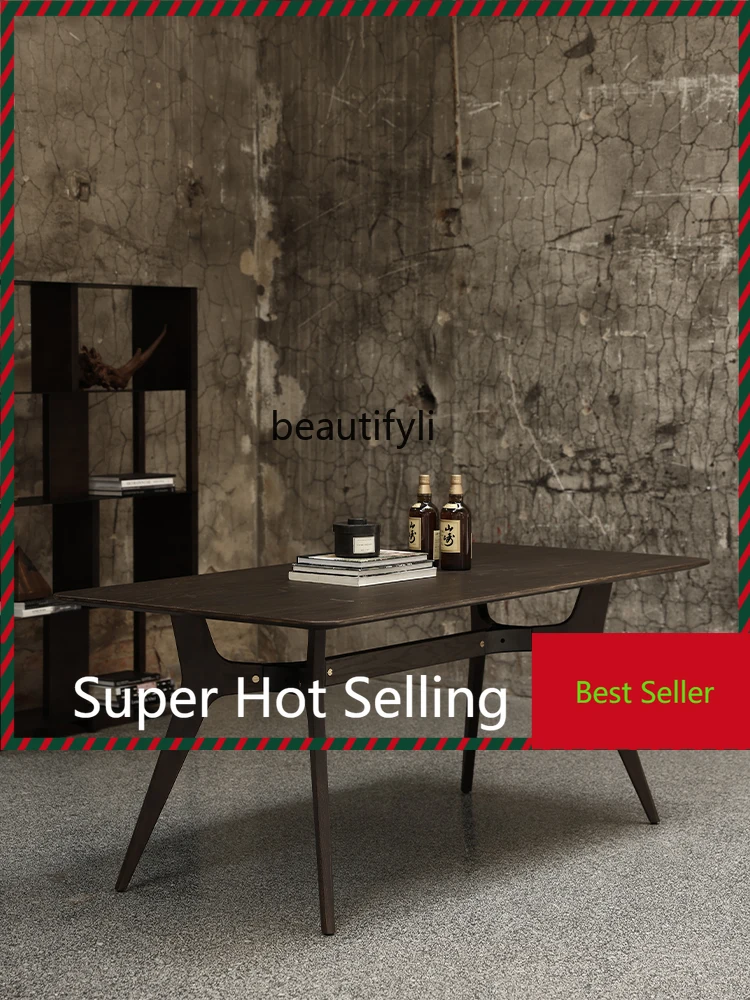 

G1218 Retro Industrial Style Quiet Oak Solid Wood Rounded Bench Desk Dining Table