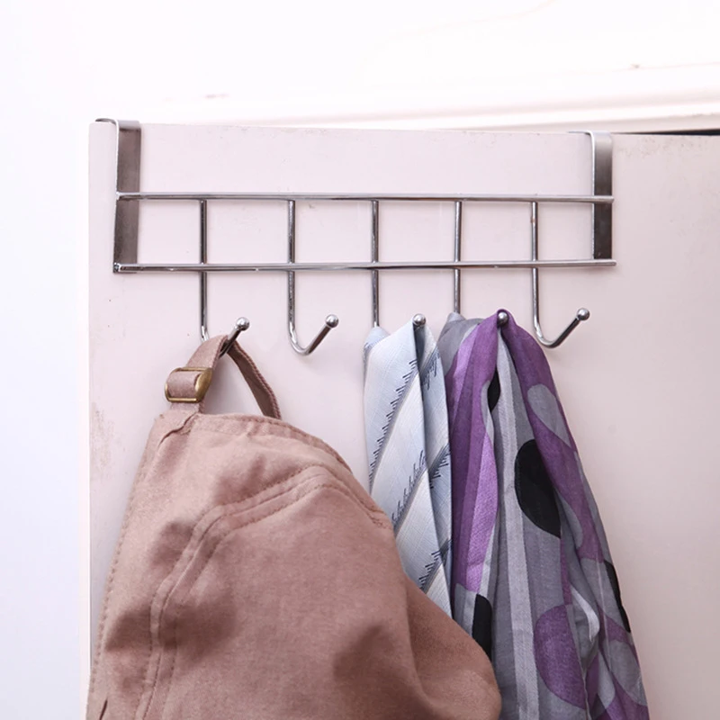 5-Hooks Clothing Coat Towel Hanger Rack Holder Shelf Over Door Home Bathroom Kitchen Hat Organizer Over The Door Hooks