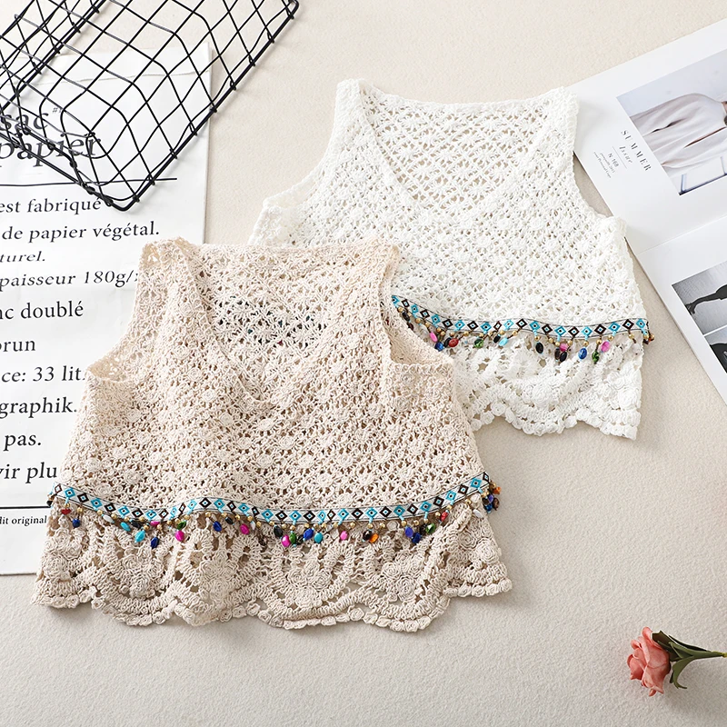 루즈핏 레이스 홀로우 아웃 니트 베스트 또는 슬림핏 오픈 프론트 캐주얼 여름 패션 여성 블라우스