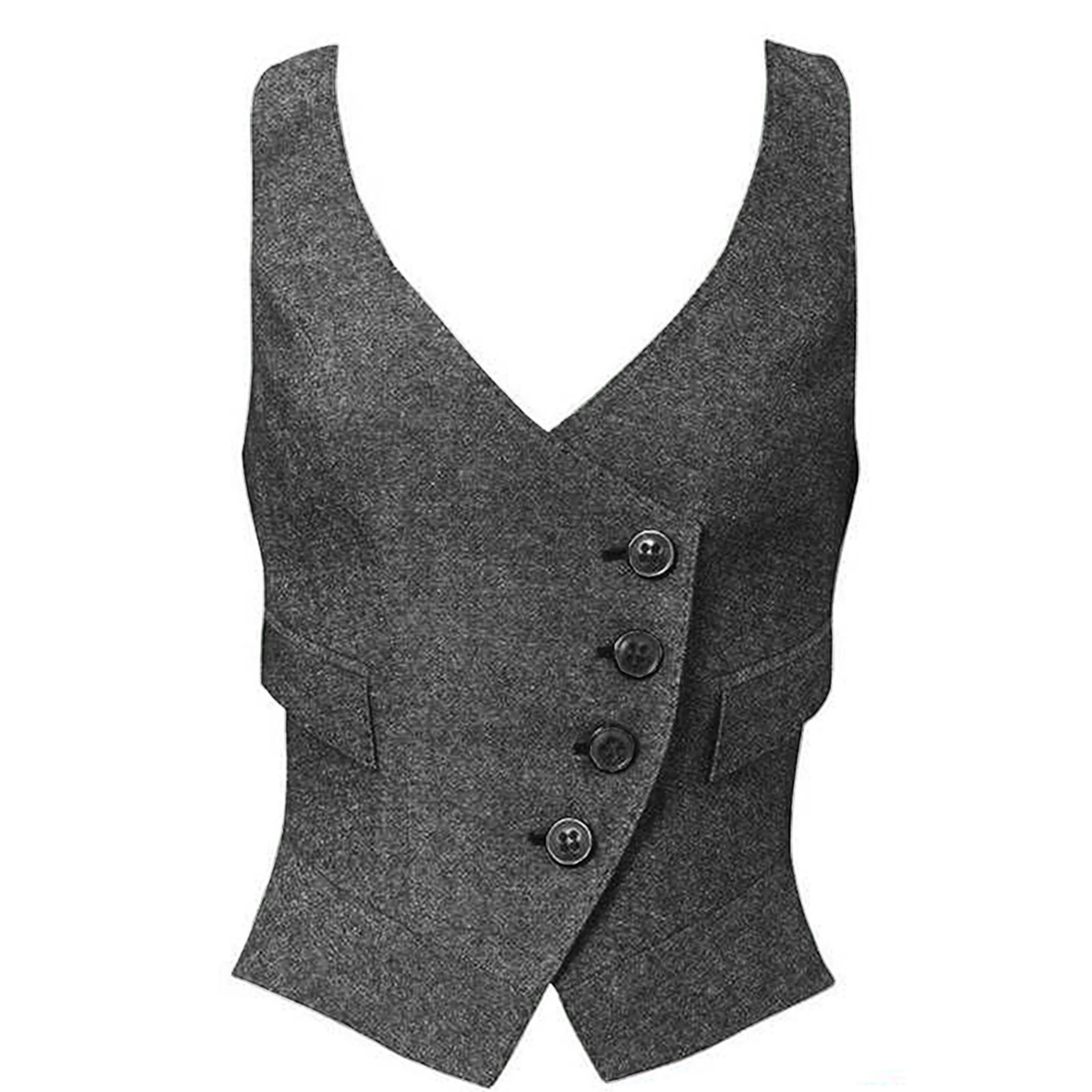 Women\'s Slim Fit Sleeveless Jacket, Herringbone Wool Vests, Fashion Waistcoat, Retro Vest