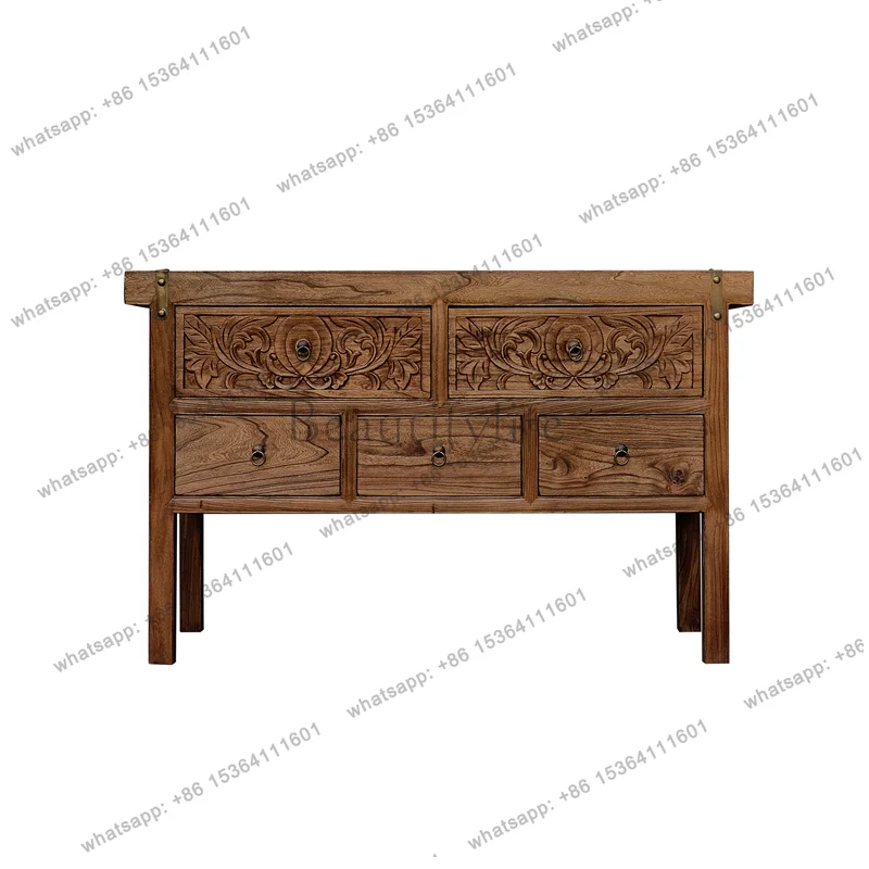 

Medieval style entrance cabinet, wabi sand solid wood entrance platform, chest of drawers