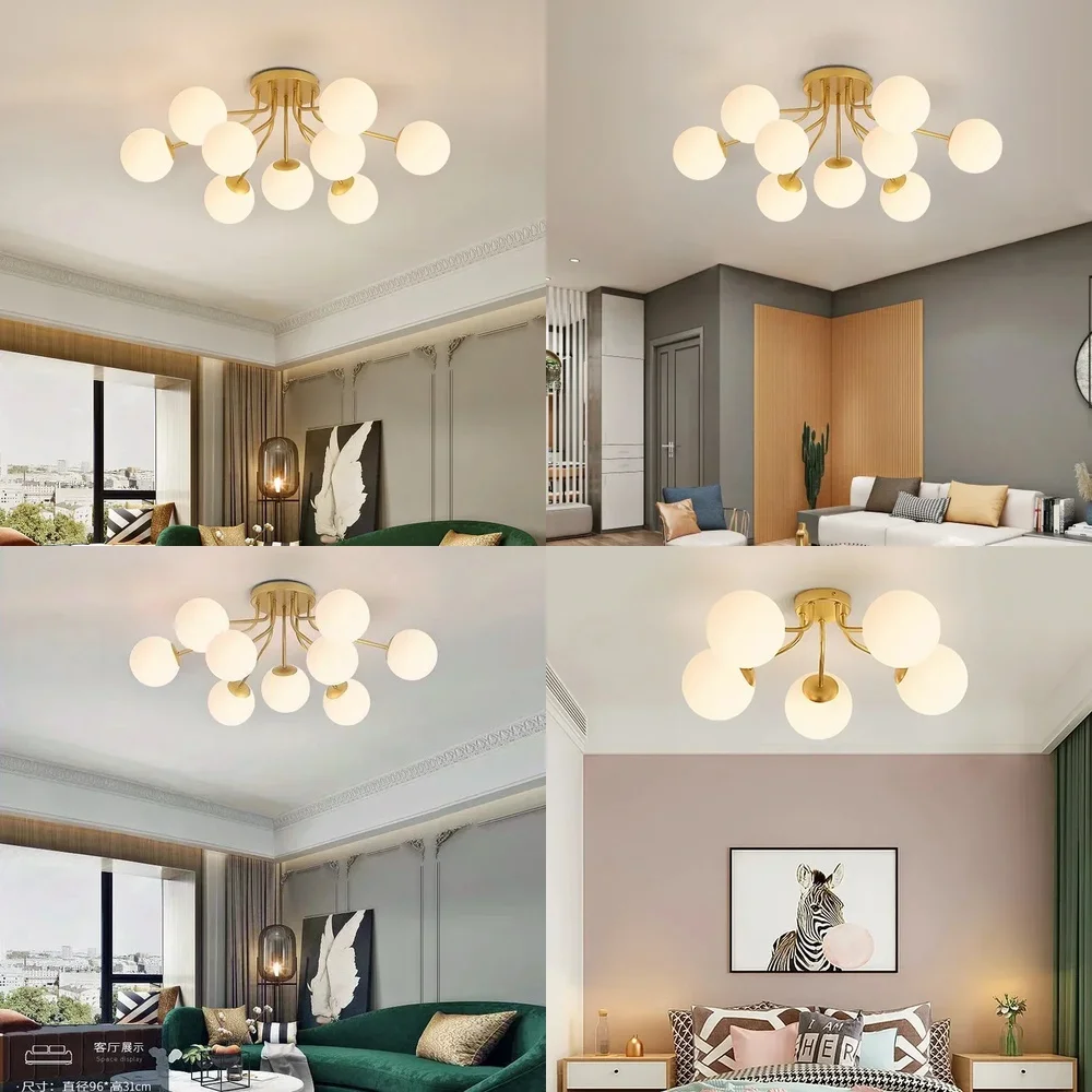 2025 كرة زجاجية حديثة أضواء السقف مصباح أسود الجسم لغرفة المعيشة غرفة نوم الشمال السقف LED الثريا لماعة لوميناريا #2