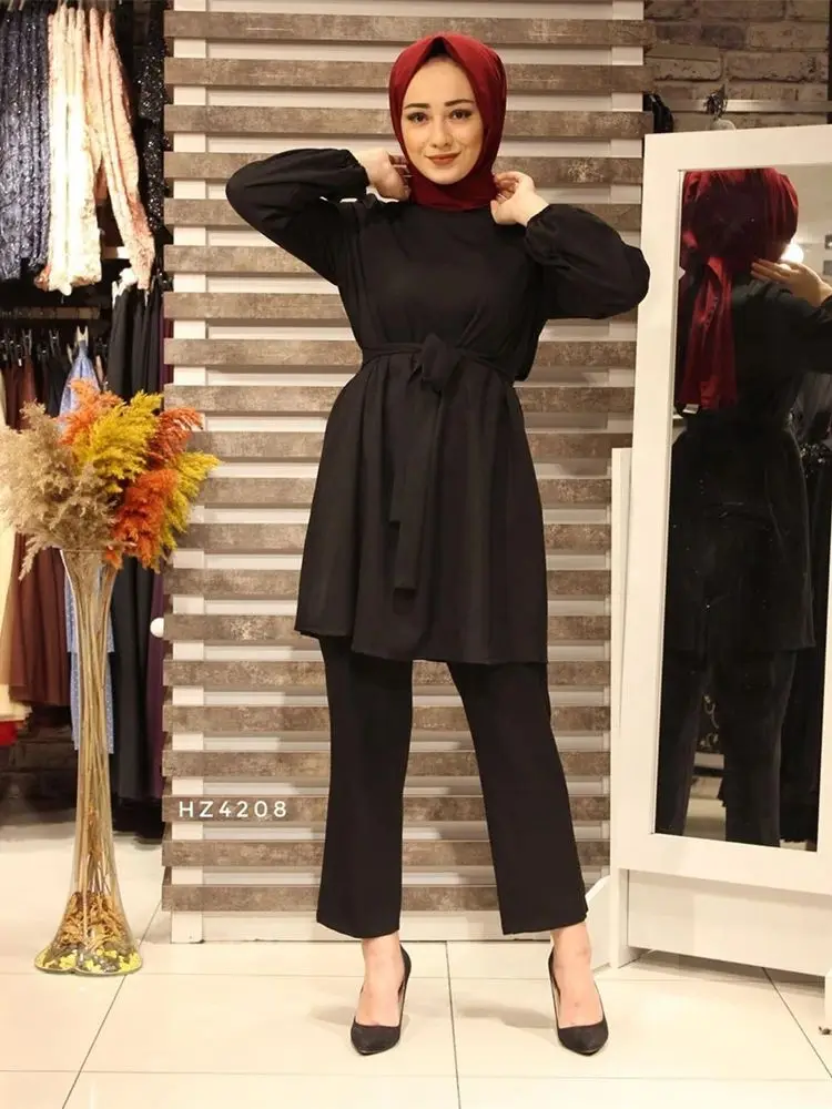 

Black Modest Abaya 2 Piece Set Dubai Islam Muslim Sets Prayer Clothes Abayas For Women Kaftan Robe Femme Ensembles Musulmans