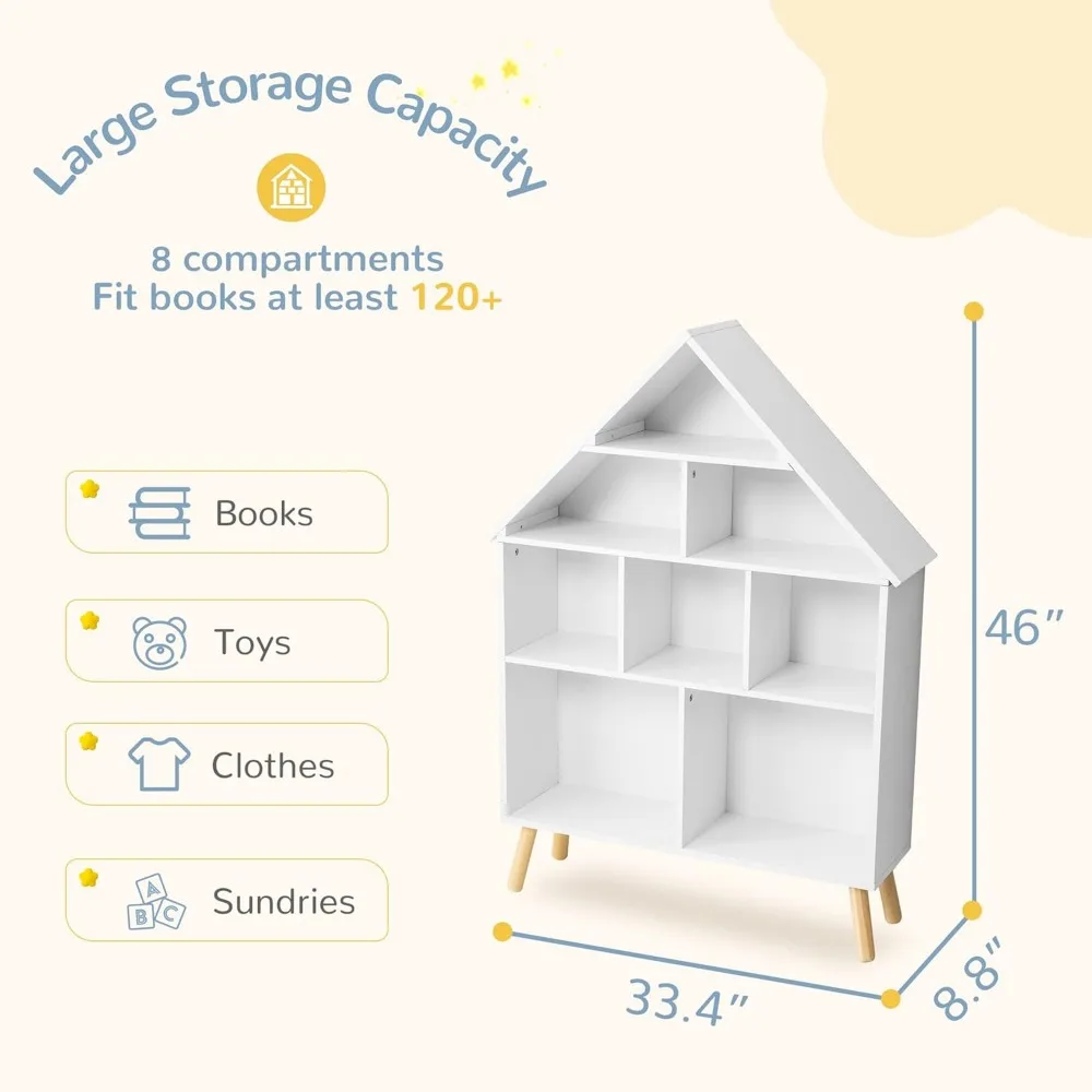 Kinderpoppenhuis Boekenplank En Babyopslag-Houten Poppenhuis Boekenkast Met 4-Tier Opslag Display Organizer, Kinderboek