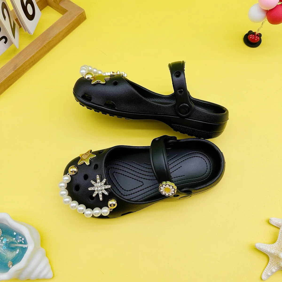 Summer Cartoon Pearl Short Chain Star-Shaped Ballet Shoes Mary Jane Girls' Closed-Toe Sandals Beach Shoes Clogs