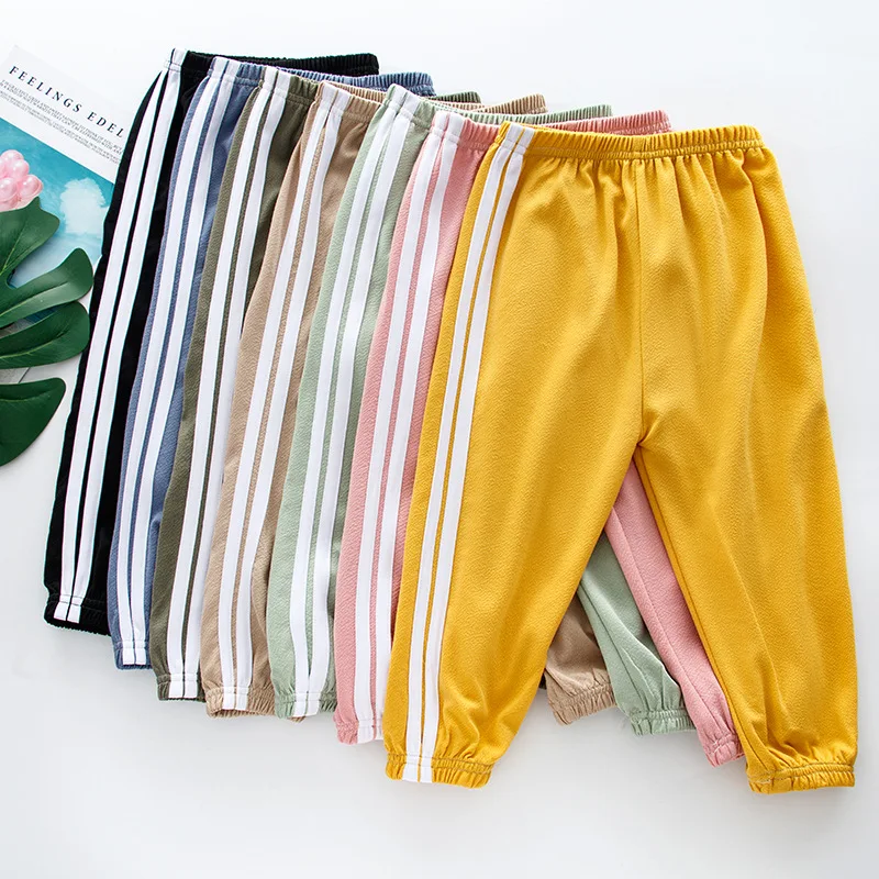 2 to 11 Years 2025 Spring Summer Korea Children Pants Girls Boys Clothing Loose Pleated Pant Side-Striped Trousers Sports Pants
