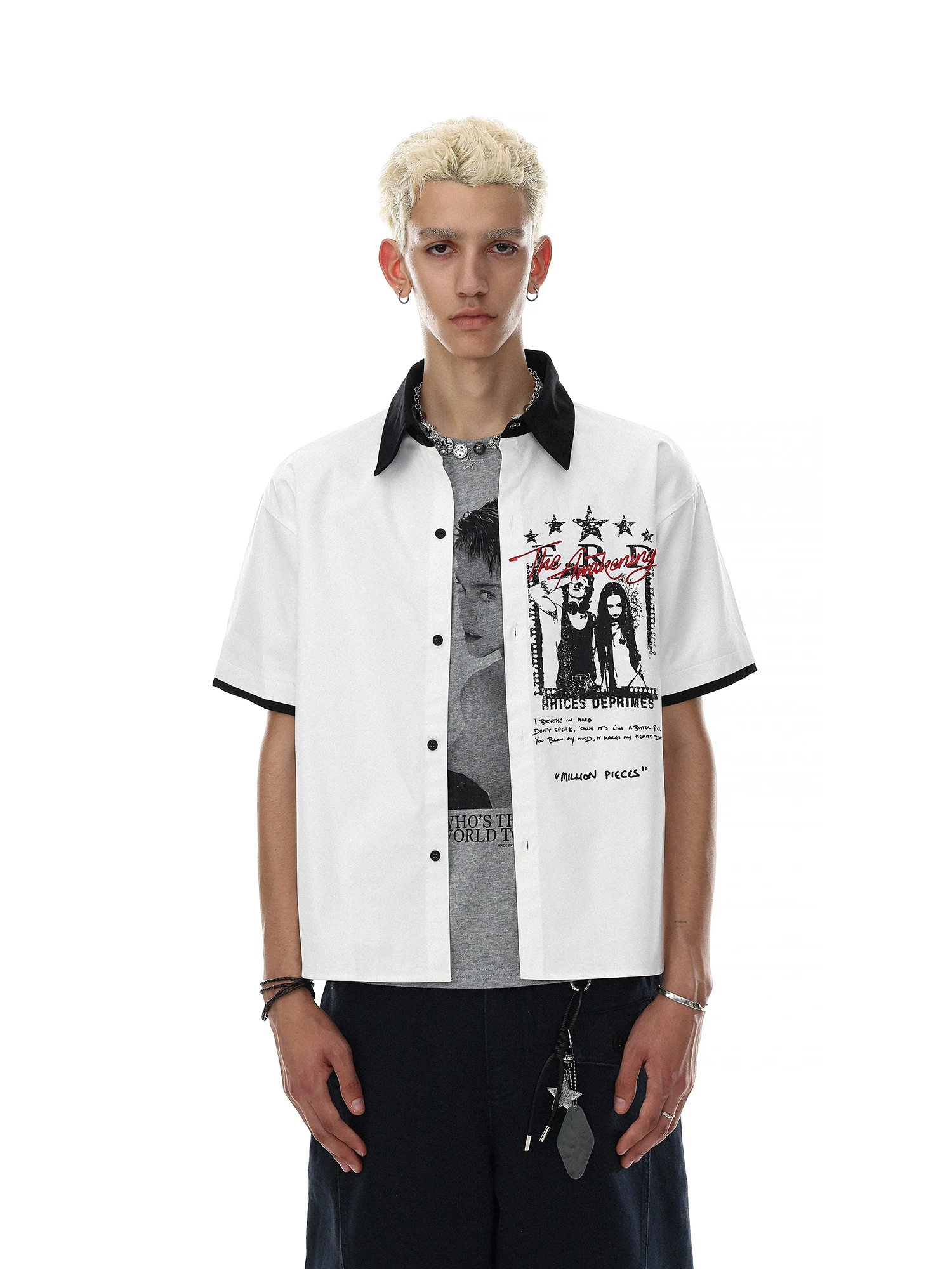American Street Style Short Sleeve Shirt Men's Printed Loose Design Sense Cotton Breathable Casual Fashion Summer Shirt