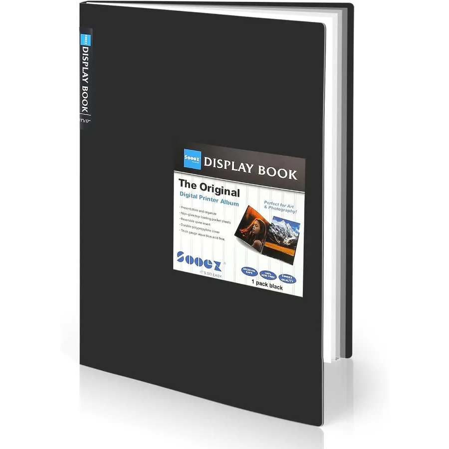 Sooez Art Portfolios Cartella portfolio grande 11x17 con 30 tasche e fogli interni neri per visualizzare 60 pagine, ideale per Arti