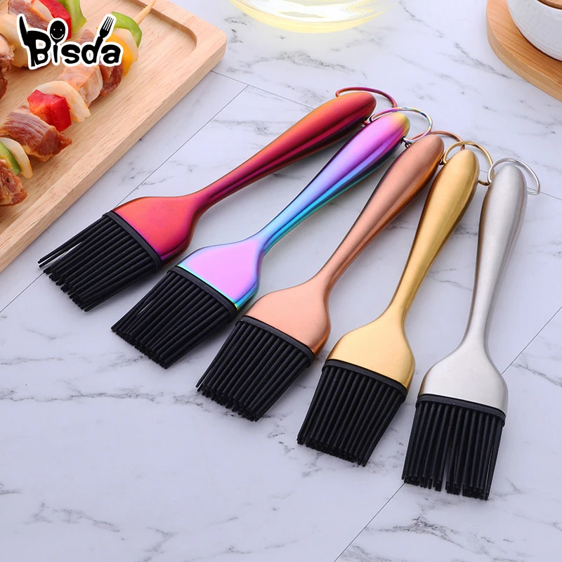 1Pc Oil brush Stainless Steel Handle Silcone Brush Gold Oil Pastry Barbecue Grill Tools Kitchen Basting Bakeware