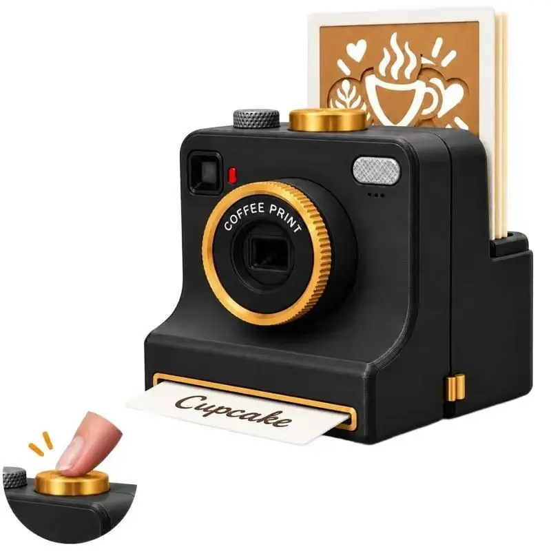 Camera Shaped Coffee Stencil Dispenser 3D Printed Latte Art Decor Coffee Lover Gift