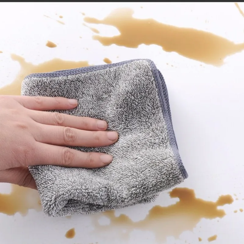 Bamboo Charcoal Fiber Cleaning Cloth Rags Non-Stick Oil Water Absorption Washing Kitchen Towel Household Cleaning Wiping Tools