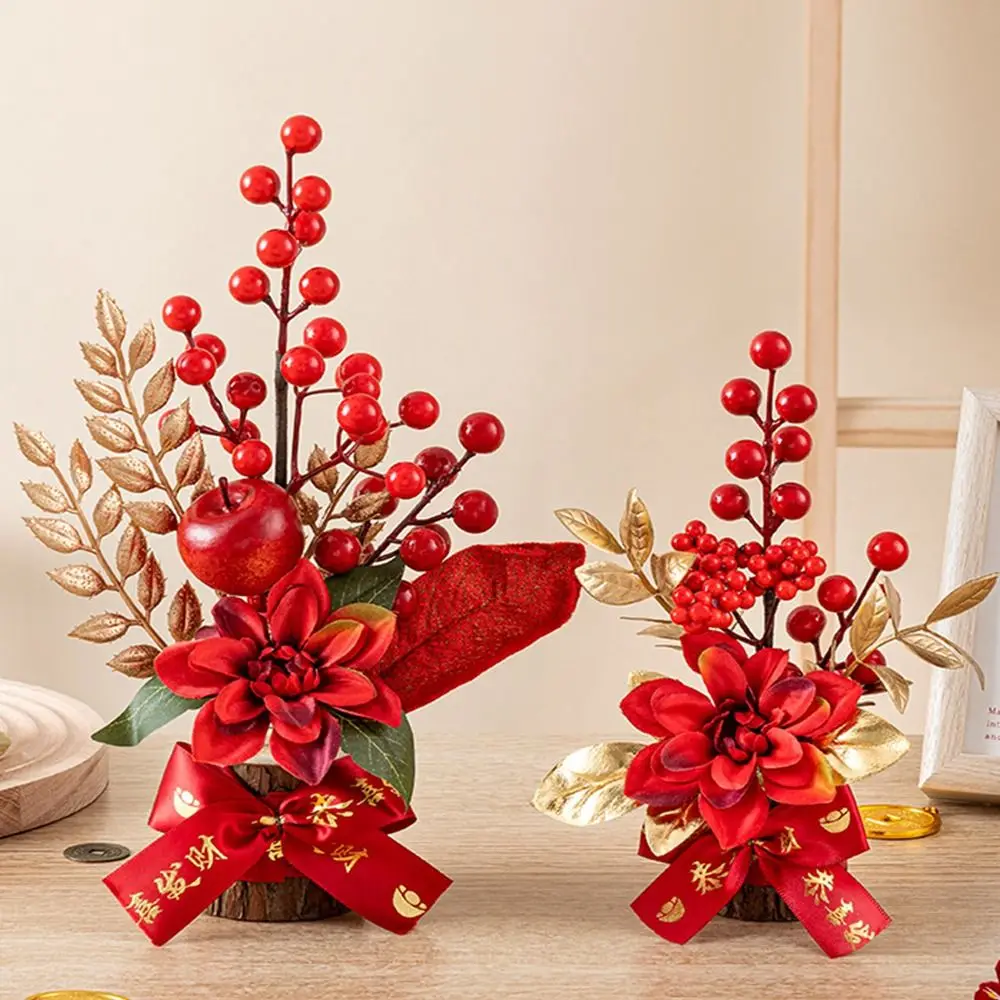 Chinese New Year Wedding Decoration Artificial Red Berry Branch Decorative Fake Plants for Home Decor