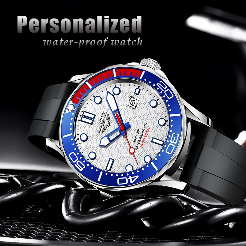 LIGE Fashion Casual Sport Quartz Man Watch Outdoor Silicone Calendar Waterproof Luminous Simple Watches for Men Reloj Hombre+Box