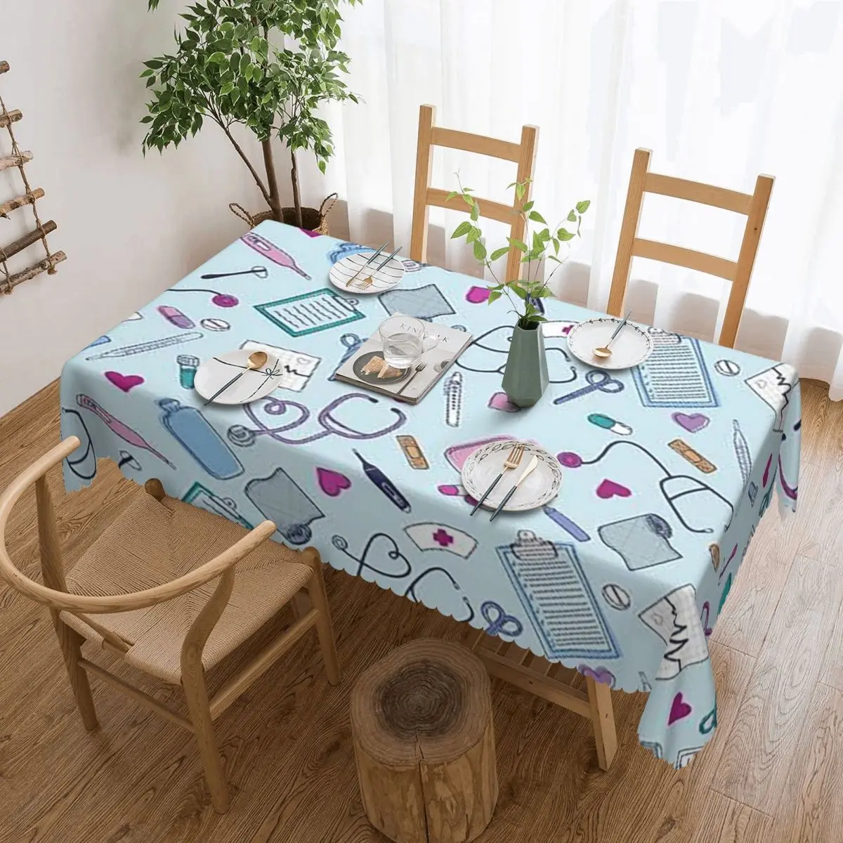 Nurse Medical Theme Custom Rectangular Tablecloth Oilproof Table Cover for Dining Events Table Cloth