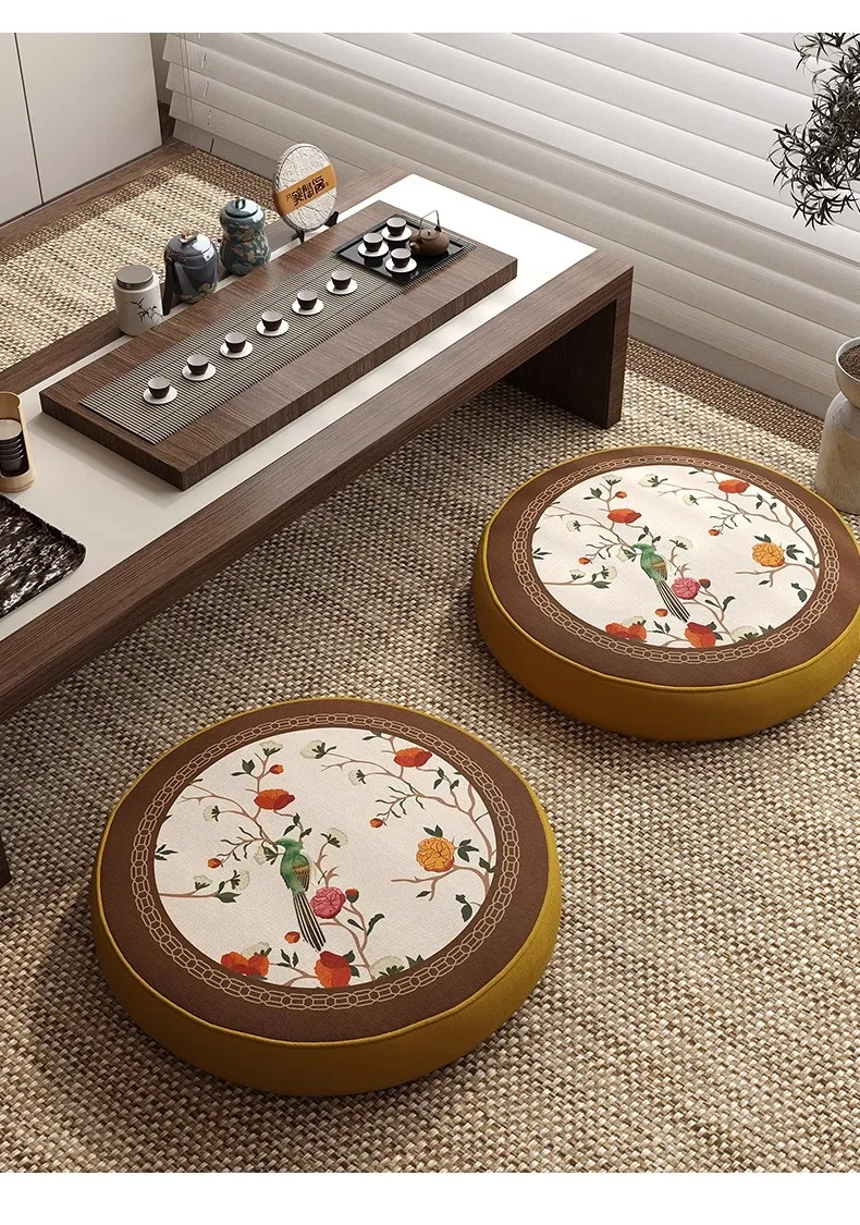 

5 см толщиной 45 см, круглая новая хлопково-льняная подушка для медитации в китайском стиле дзен для чайной комнаты, балкона, татами, жесткая поддержка медитации