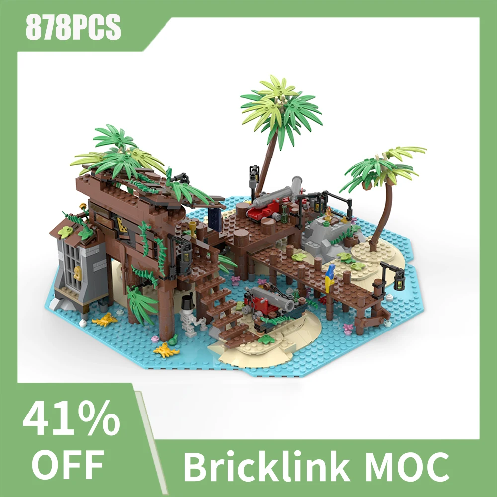 New 878PCS medieval Pirate Series Pirate Island Cabin model DIY creative ideas child Toy birthday Gift building blocks MOC-21322