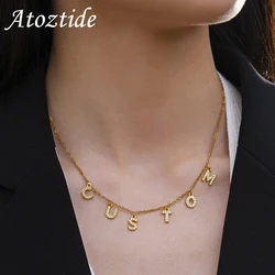 Atoztide Personalized Custom Zircon Letter Name Necklace for Women Stainless Steel Pendant Figaro Chain Birthday Jewelry Gift