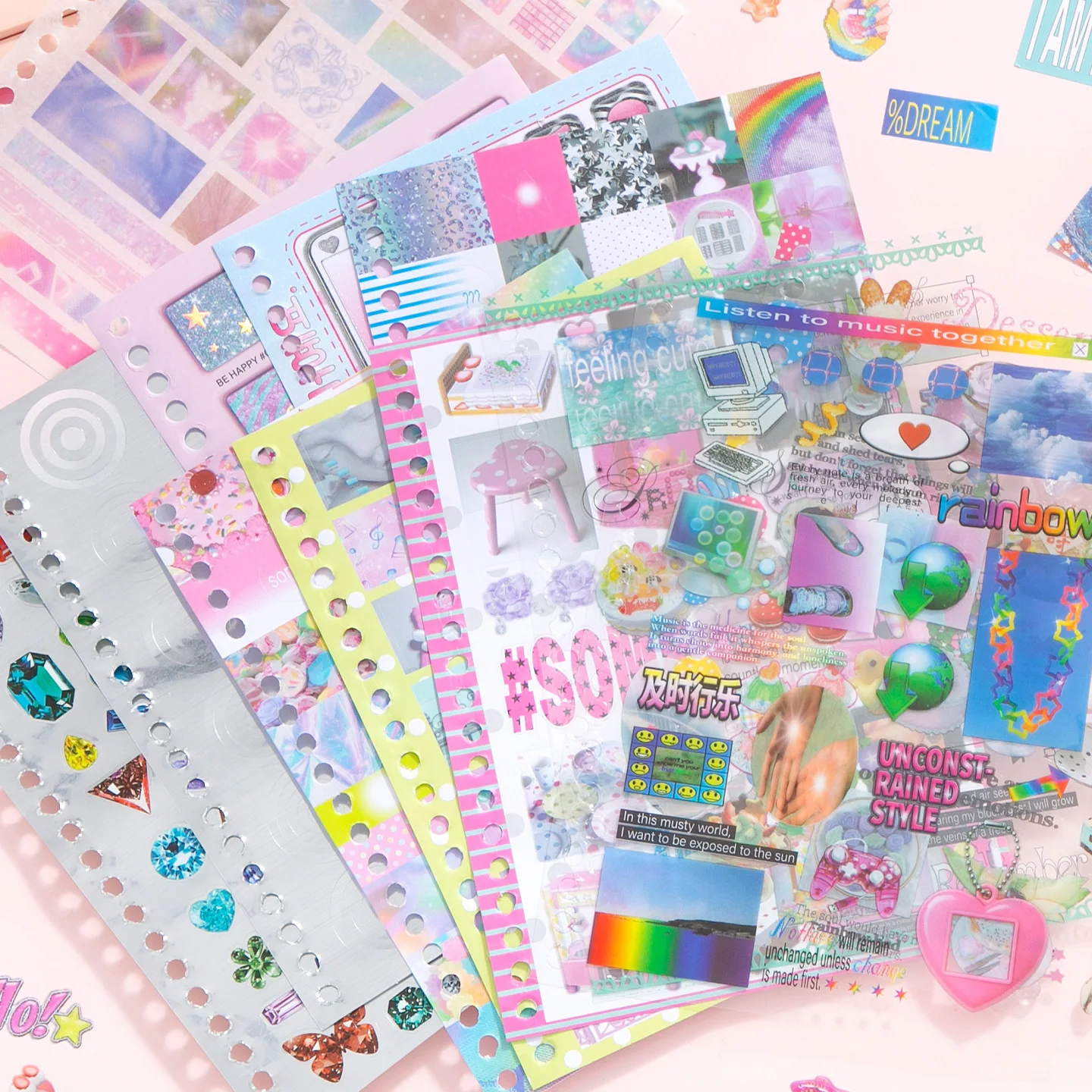65sheets Kawaii Large Capacity Korean Ins Style Creative Decorative Material Stickers Book DIY Aesthetic Supplies