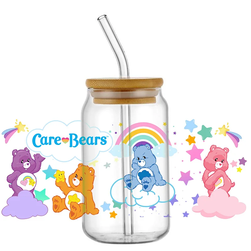 Cartoon Cute Bear 16OZ UV DTF Cup Wrap Transfer Sticker Custom Label DIY Waterproof Logo For Libbey Glass Can