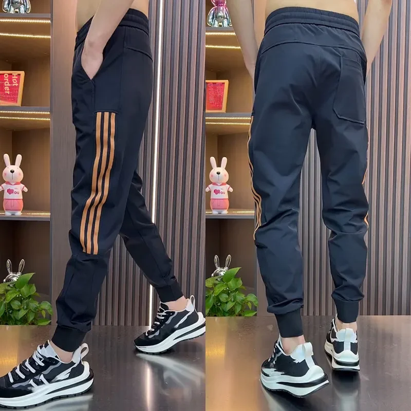 Men's Summer New Style Cropped Pants Harem Trousers Web Red Striped Slims Casual Pants Trendy Versatile Little Foot