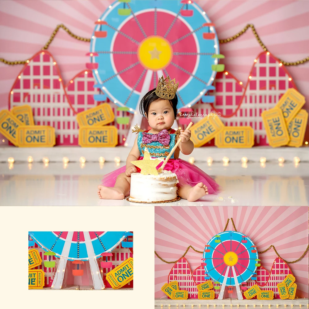 Roller Coaster Circus Backdrops Kids Birthday Child Cake Smash Baby Photostudio Props Boy Summer Ferris Wheel Background