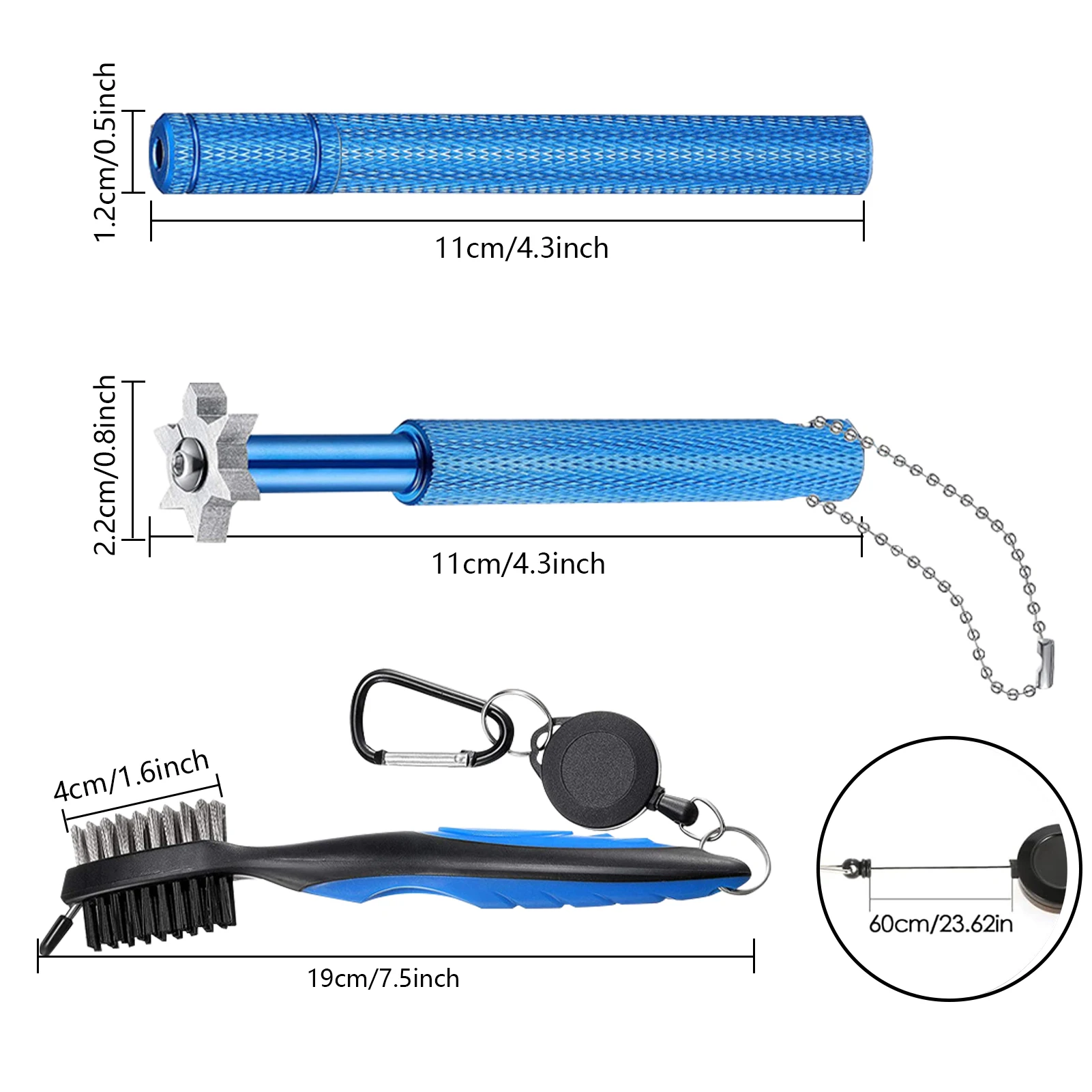 Durable Golf Cleaning Kit with Golf Pole Double Sided Cleaning Brush 2 Golf Club Groove Sharpeners Portable Golf Accessories