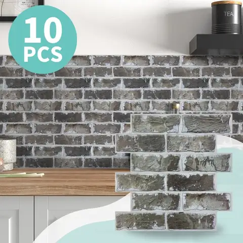 Commomy 10pcs 3D 가짜 벽돌 벽 패널, 타일 스티커 방수, Backsplash 주방 껍질과 스틱, 방 장식