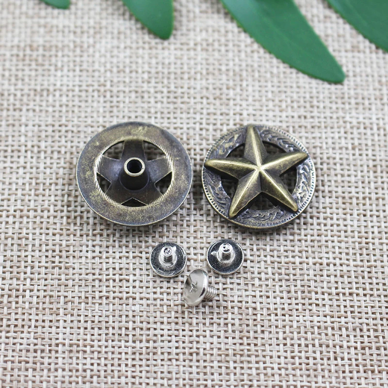 5pcs 24mm Vintage 3D Cutout Star Conchos Leather Decorative Buckle Rivet DIY Leathercraft Ornament Accessories