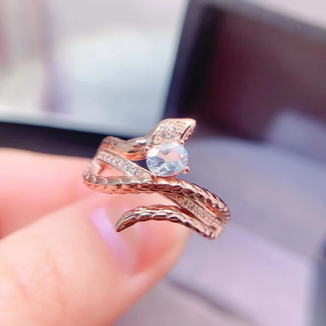 

Natural White Topaz Ring 925 Silver Snake Ring with 3 Layers Gold Plated Sterling Silver Topaz Jewelry Birthday Gift for Woman