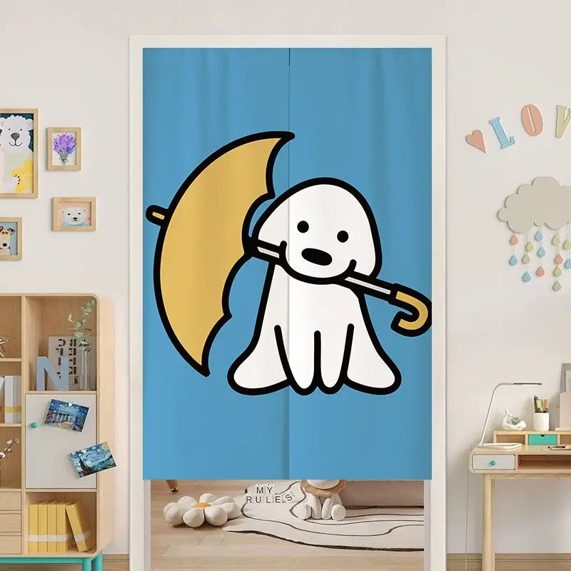 VIKAMA Lovely Pet Dog Stroke Print Noren Split Door Curtain Room Divider Privacy Curtain for Kids Room Entryway Warm Home Decor