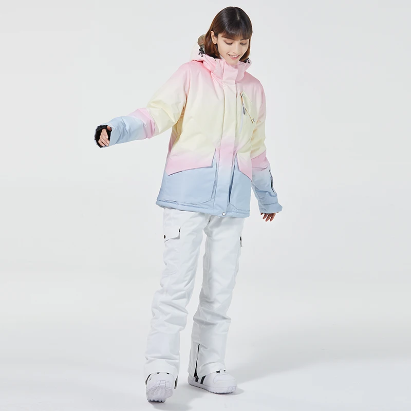 أطقم بدلات ثلج مقاومة للماء للنساء، ملابس على الجليد، زي التزلج، سترة وسراويل بحزام، ملابس خارجية، شتاء، -30، بناتي #2