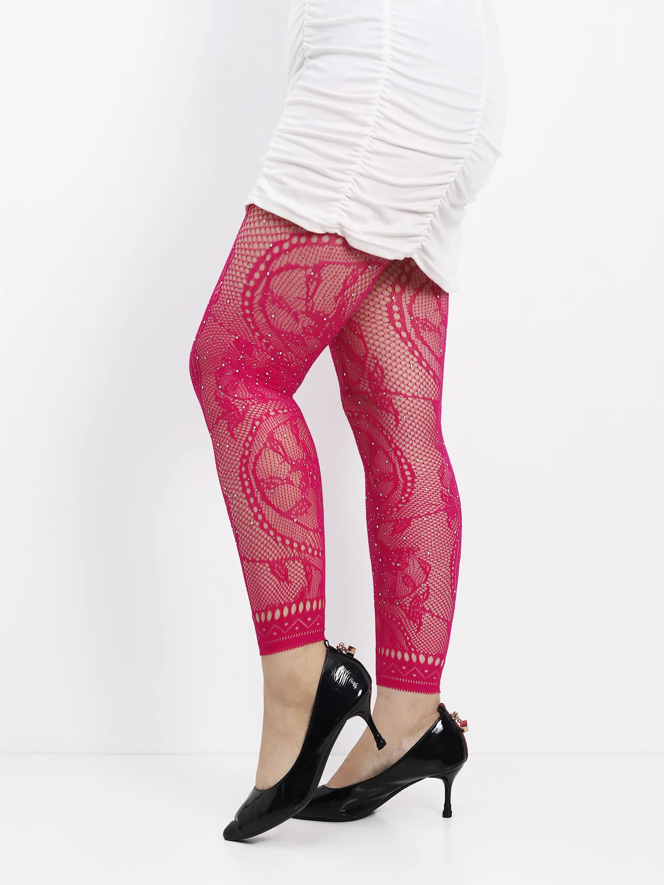 Damen-Strumpfhose mit hoher Taille, glitzerndem Strass-Fischnetz, fußlose Strumpfhose, Leggings, farbiges Retro-Stil-Muster für 45–85 kg Gewicht – Detail 24