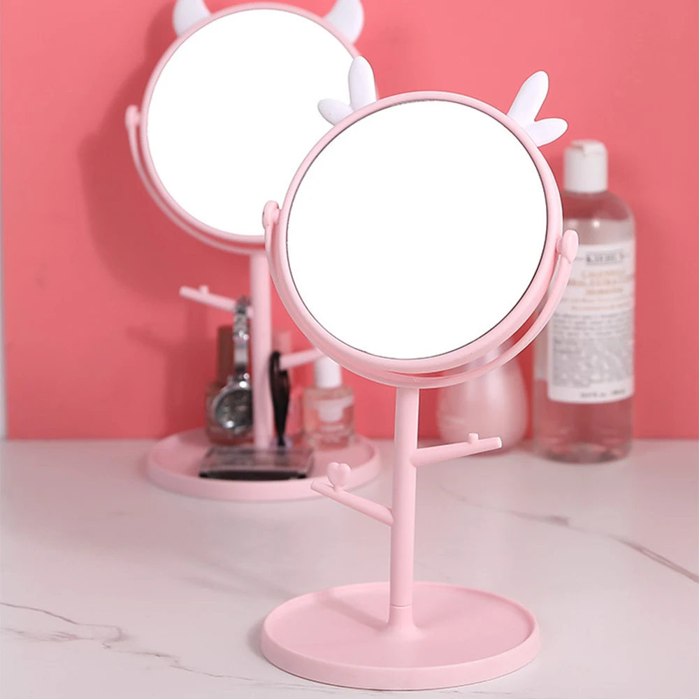 Makeup Mirror with Cute Ear Shape Jewelry Rack Holder Removable for Bedroom Vanity Mirror