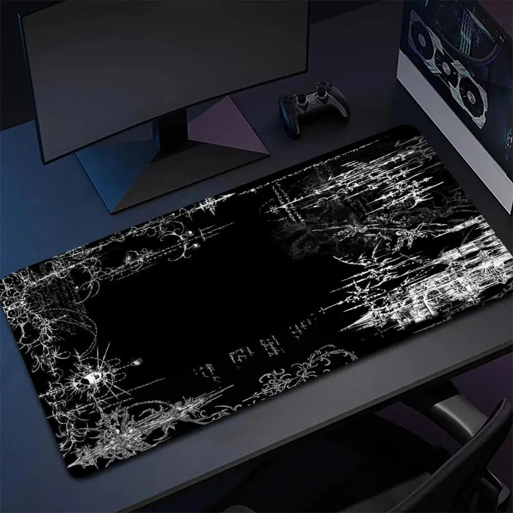 Black Lace Floral Frame Desk Mat Smooth Cloth Surface Thick Rubber Table Mat For Vintage Home Office