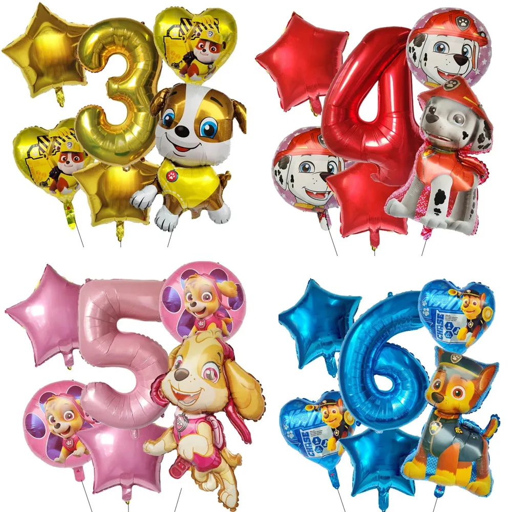 6 stücke Paw Patrol Runde Herz Cartoon Chase Skye Aluminium Film Ballon kinder Geburtstag Party Dekoration Pailletten Ballon Set