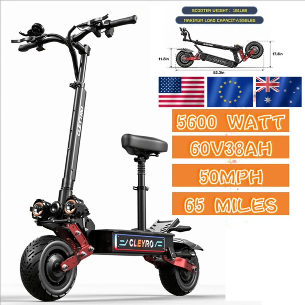 

USA 6000W dual motor electric scooter 60V 33AH battery 11-inch foldable scooter 50mph high-speed all terrain scooter