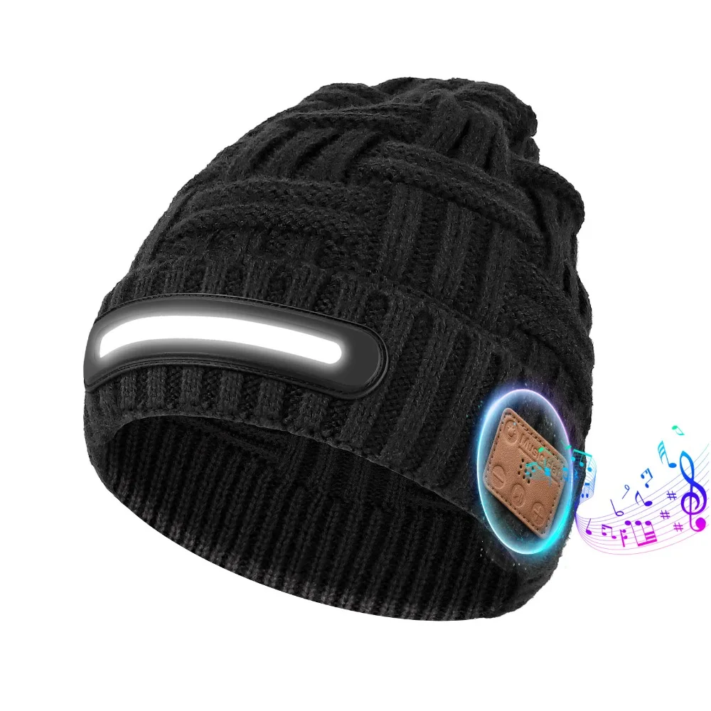 

Winter Warm Bluetooth Music Knitted Hat USB Rechargeable Coldproof LED Knitted Hat Supporting Wireless Calls Plus Velvet