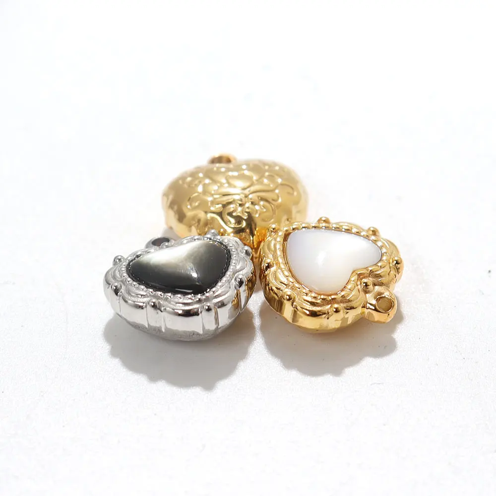

3Pcs Stainless Steel Bulging White Black Shell Heart Charms 12x11mm for DIY Jewelry Necklace Making Wholesale