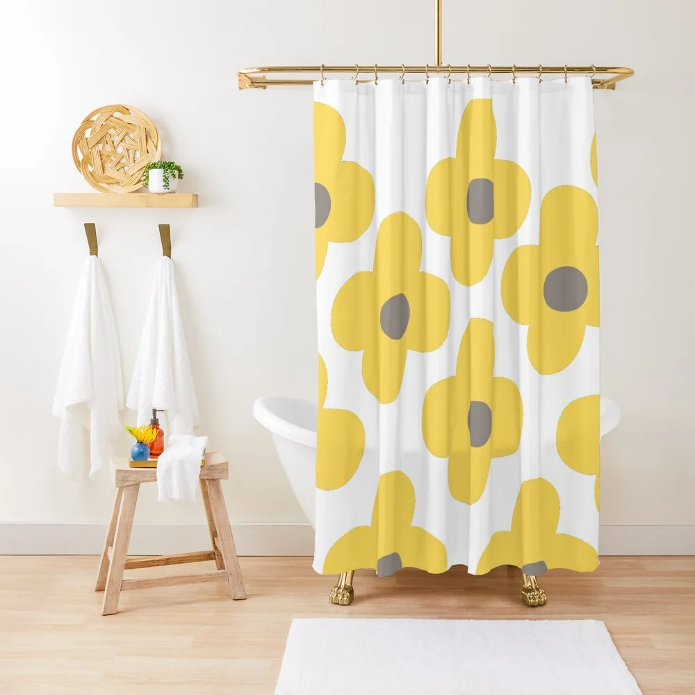 

Yellow And Grey flowers Shower Curtain Shower Set For Bathroom Waterproof Shower And Anti-Mold Bathroom Accessorys Curtain