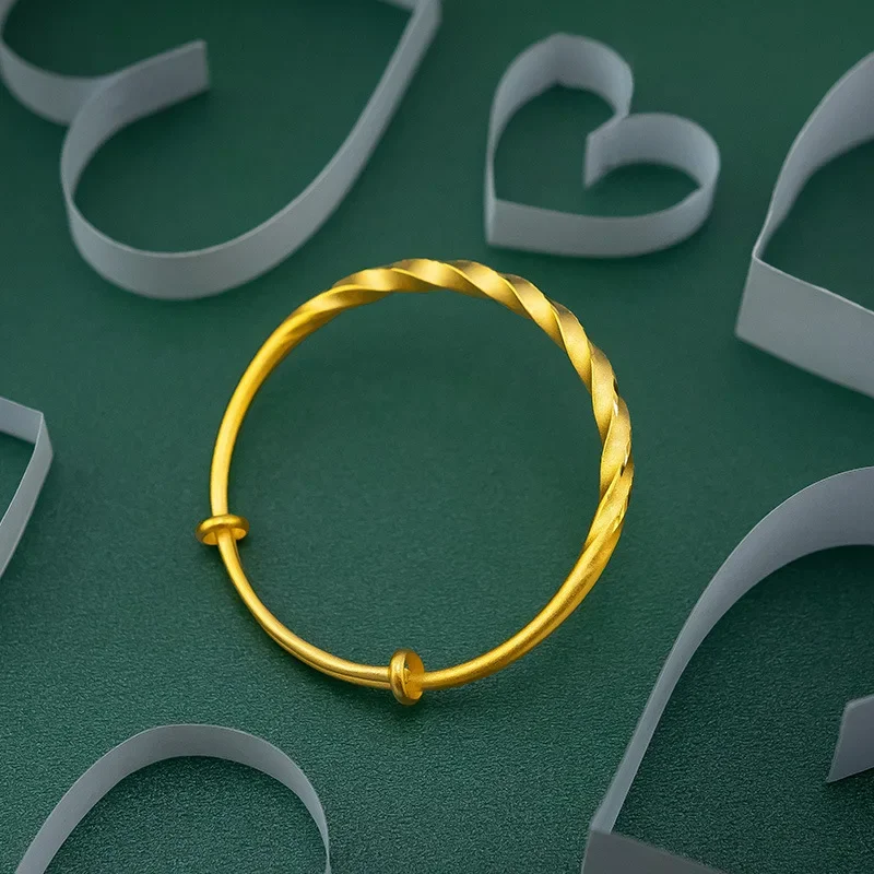 

9999 Real Gold 24K pure gold twist pattern bracelet bridal wedding twist push-pull bracelet