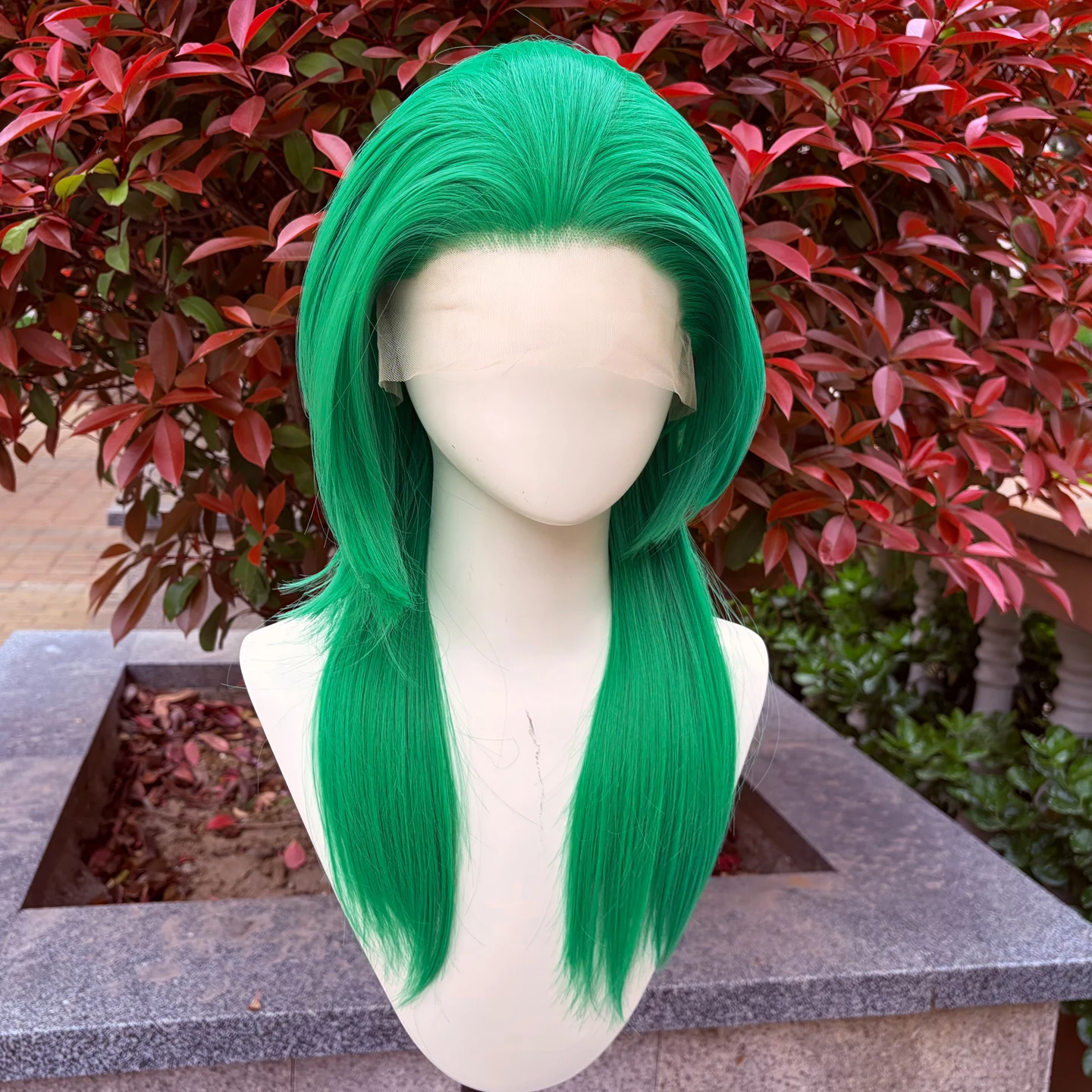 

Dark Green 13X4 Lace Front Wigs Mullet Cosplay Wigs Natural Straight Glueless Lace Heat Resistant Fiber Synthetic Hair Wig