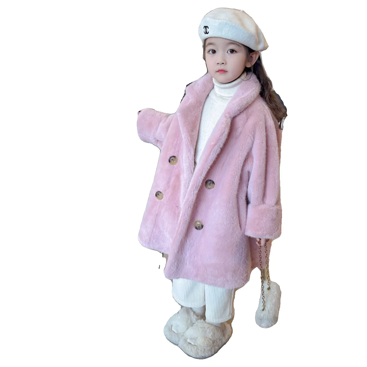 جديد الفتيات معطف الفرو الأطفال تقليد المنك معطف من جلد الغزال الفراء منتصف طول الشتاء العصرية مركب 100-160 سنتيمتر