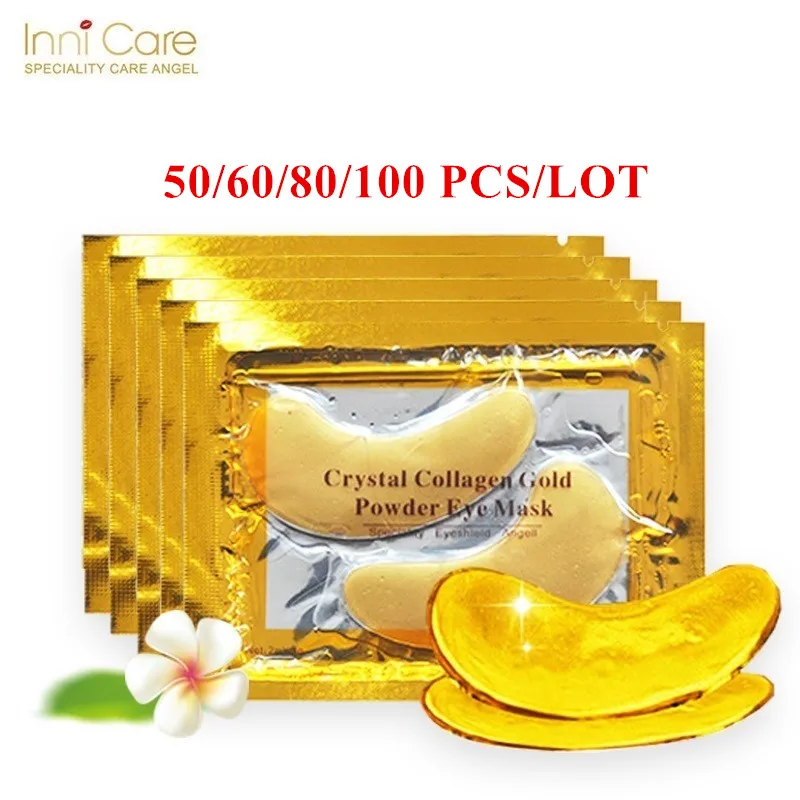 InniCare 50/60/80/100 Pcs Crystal Collagen Gold Eye Mask Anti Dark Circles Beauty Patches For Eye Skin Care Korean Cosmetics