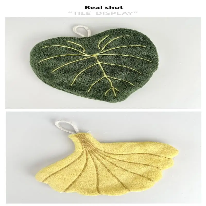 Toalla de mano suave de doble capa estilo hoja, paño de mano colgante absorbente grueso, pañuelo de secado rápido
