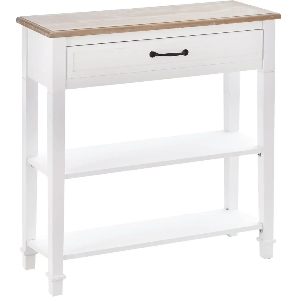 

Modern Style Sofa Console Entry Hallway Table with Drawer and Shelves, Sturdy Build, and Large Storage, White