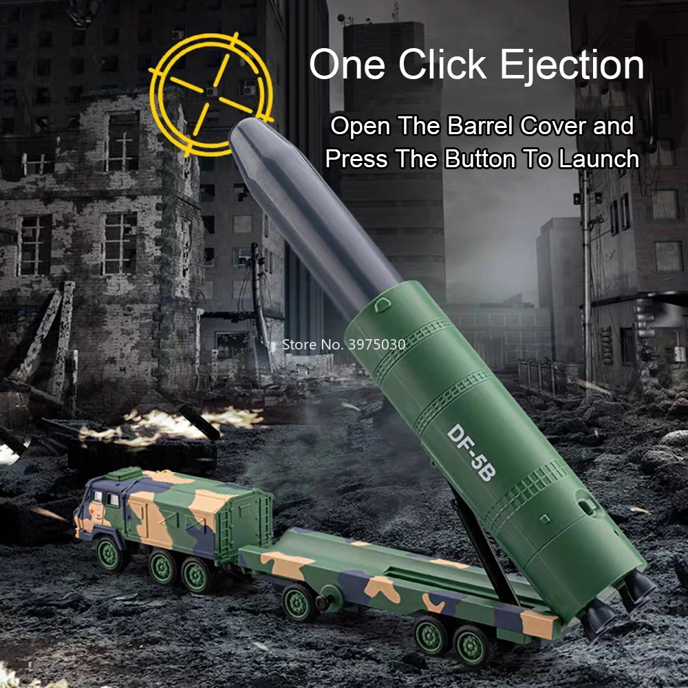 1:50 DF-41 DF-5B JL-2 미사일 발사 차량 자동차 장난감 모델 합금 다이캐스트 라이트 음악 미니어처 군사 모델 소년 크리스마스 선물