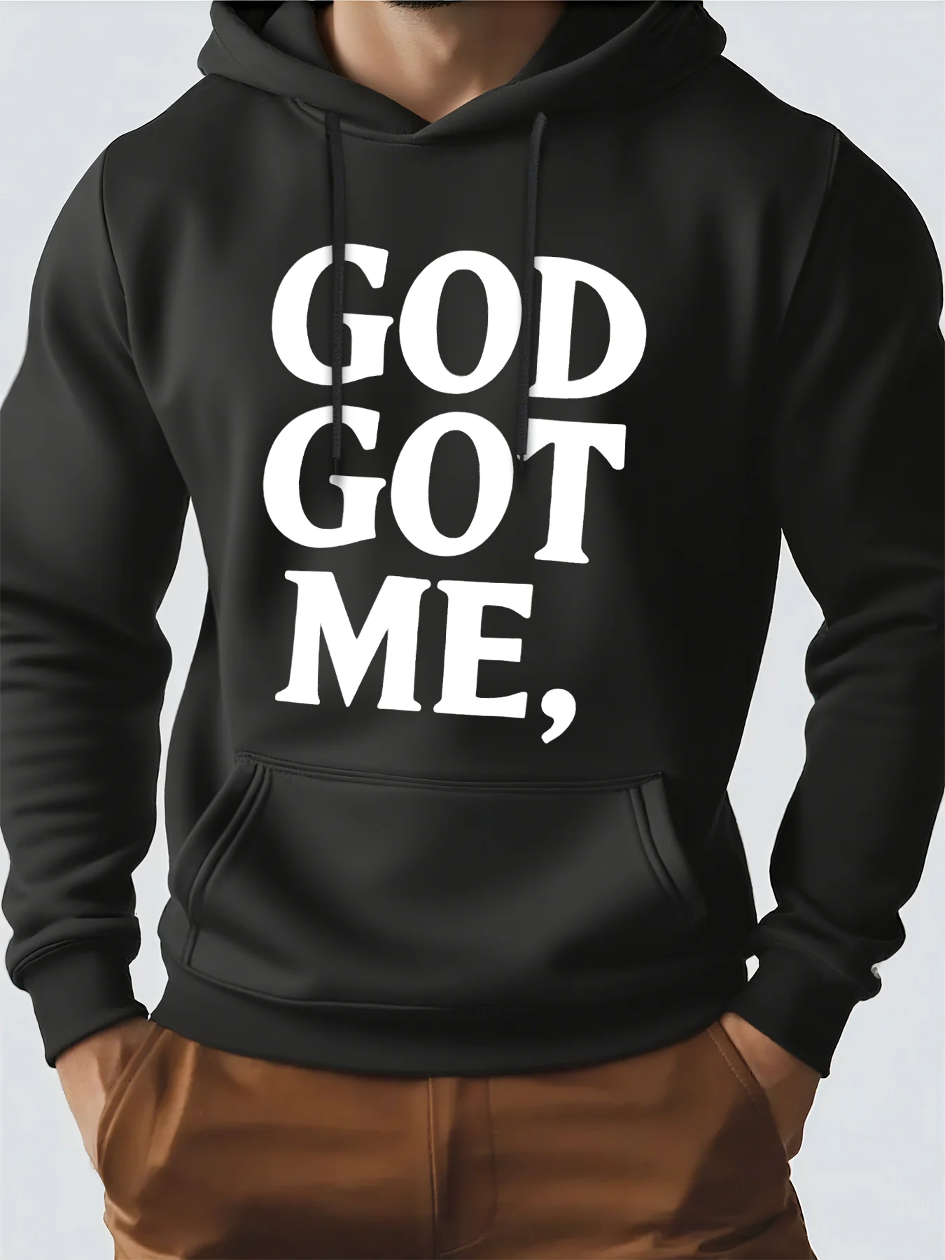 هوديي للرجال، ملابس الشارع، سترة بغطاء للرأس بتصميم مطبوع عليه God Got Me للرجال، مناسبة للارتداء في الربيع والخريف والشتاء